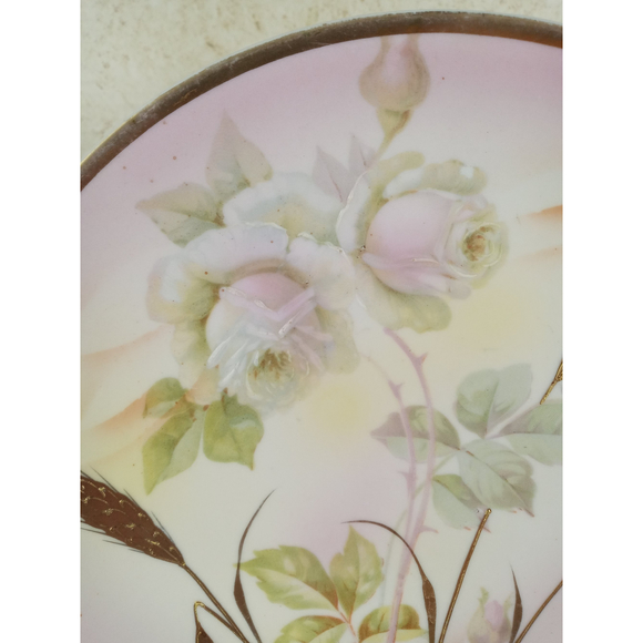 Leuchtenburg Germany Porcelain Painted Plate Roses & Golden Wheat 8.5" - Picture 2 of 7
